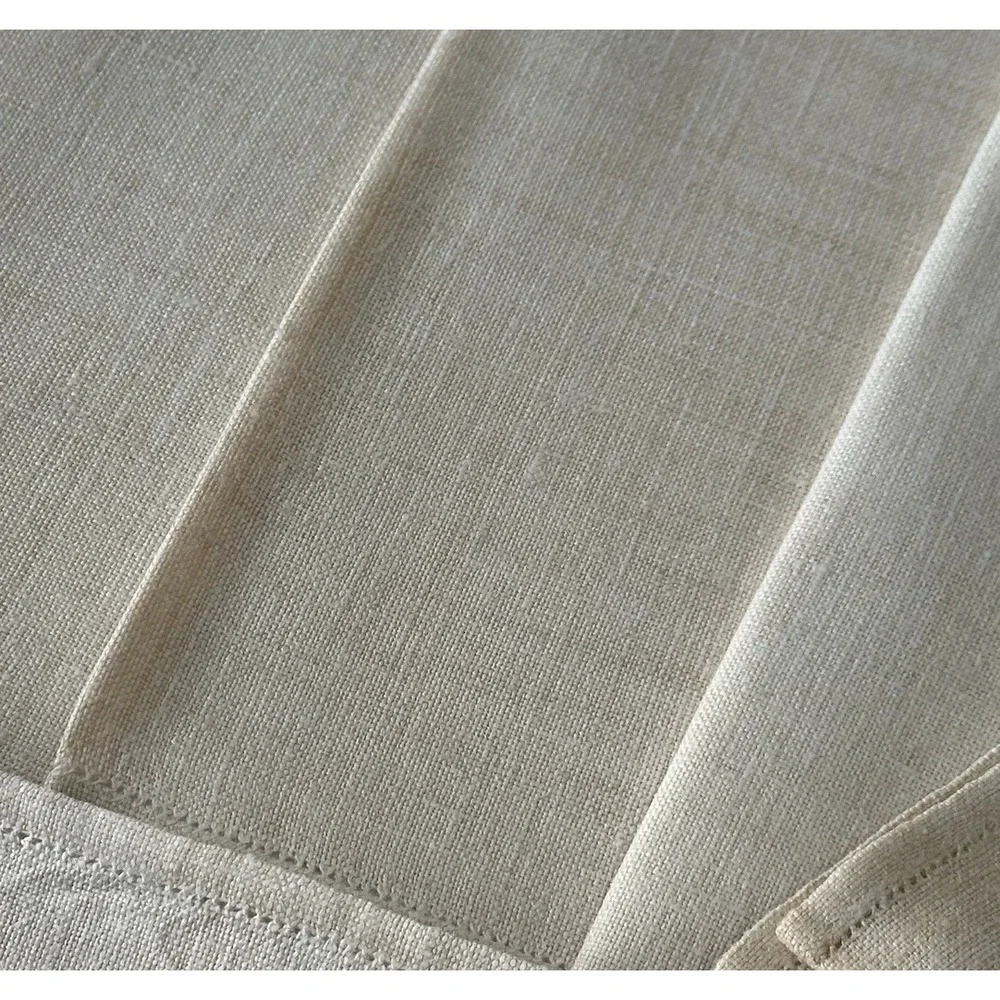Solid Beige Linen Blend Square Napkin Cloth Hemmed Edges Set of 8